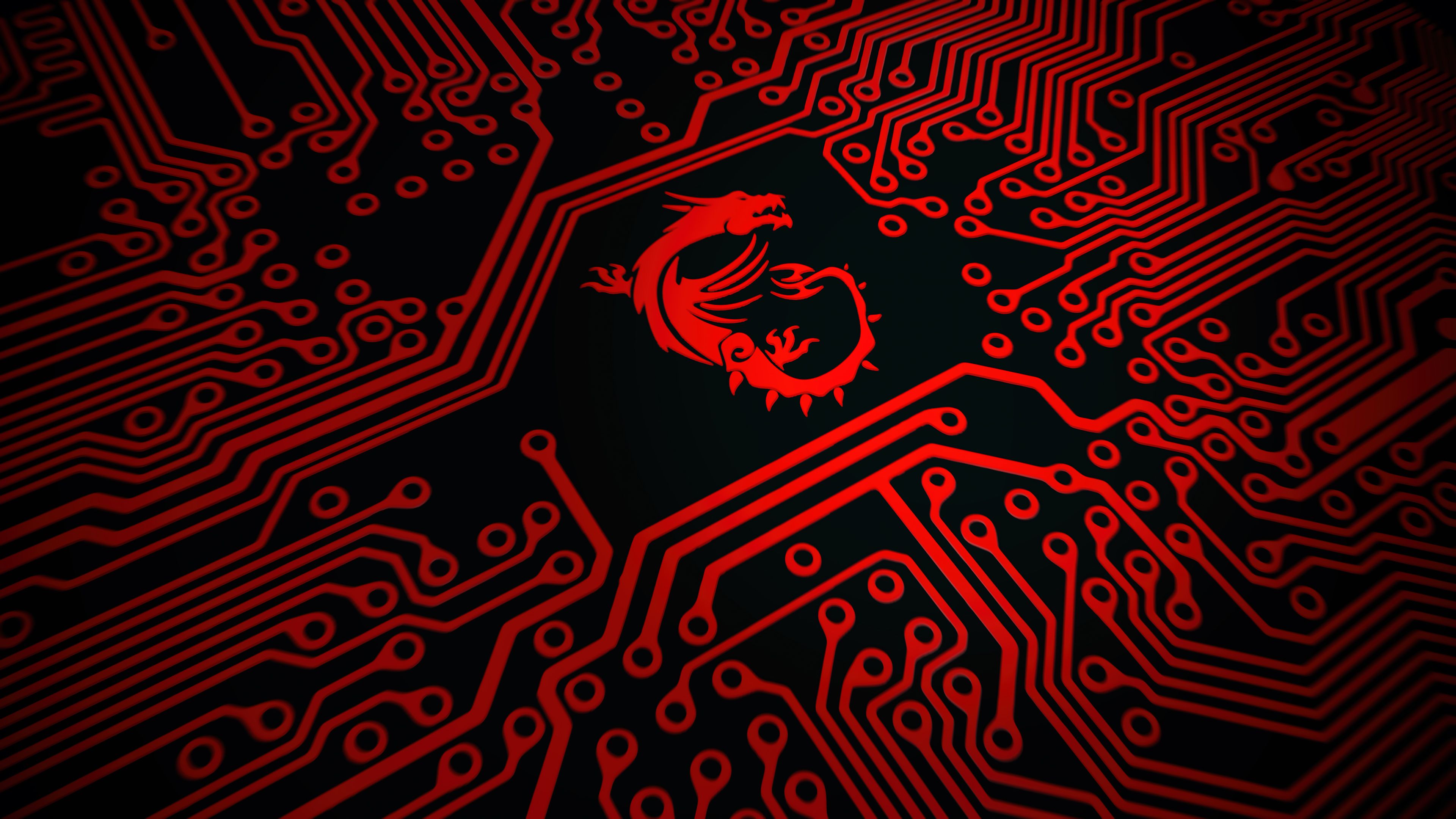 Fiery Msi Dragon On Red Circuit Board 4k Wallpaper