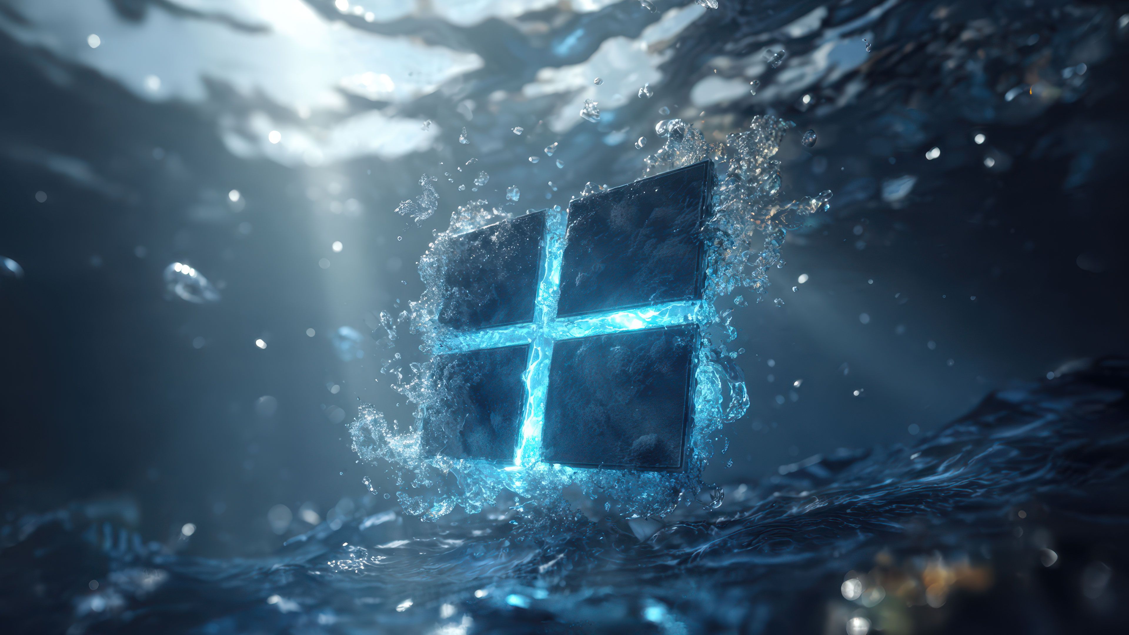 Vibrant Blue Windows Logo Underwater 3d Render