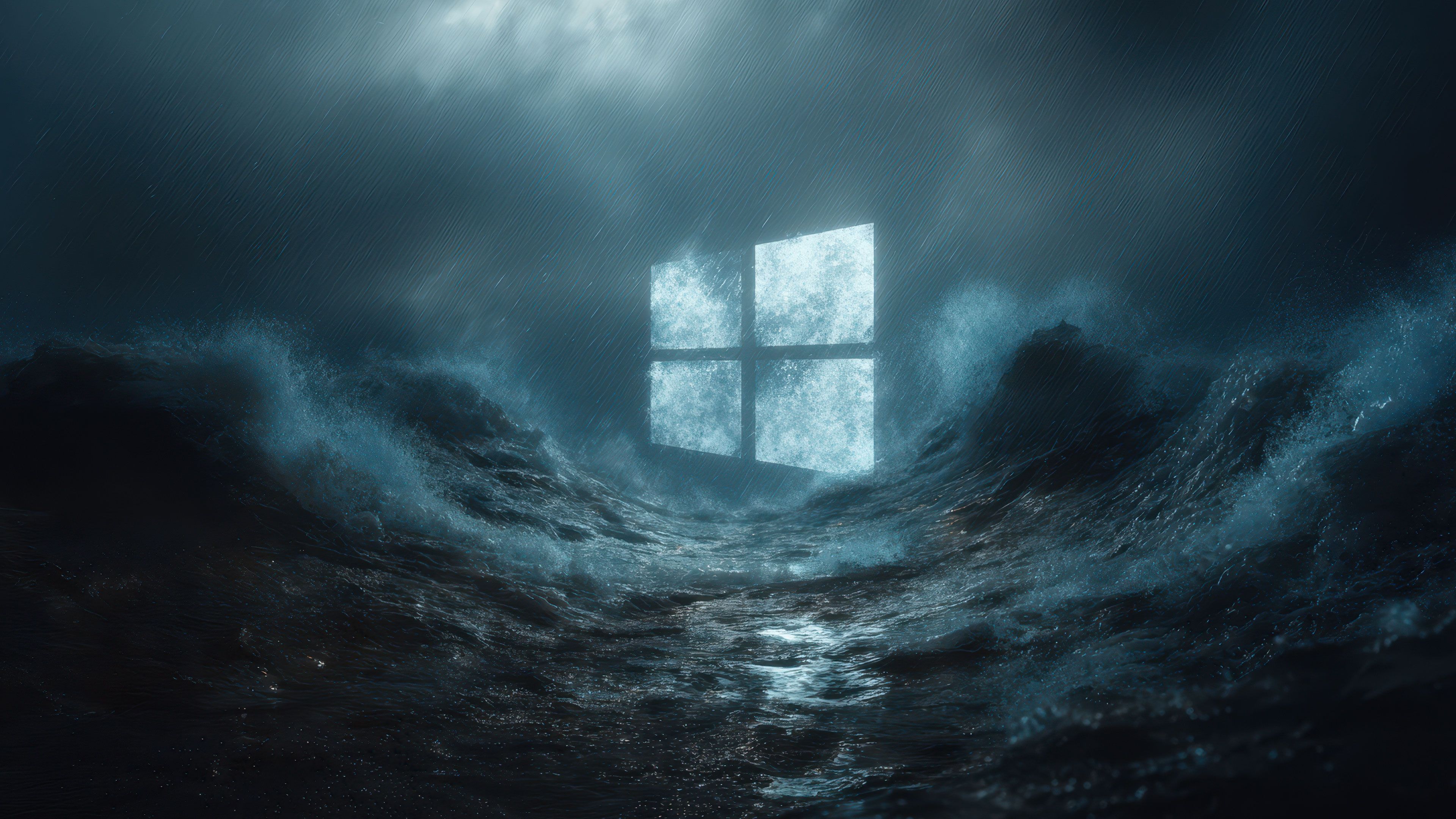 Windows Logo Raging Storm Ocean Rain