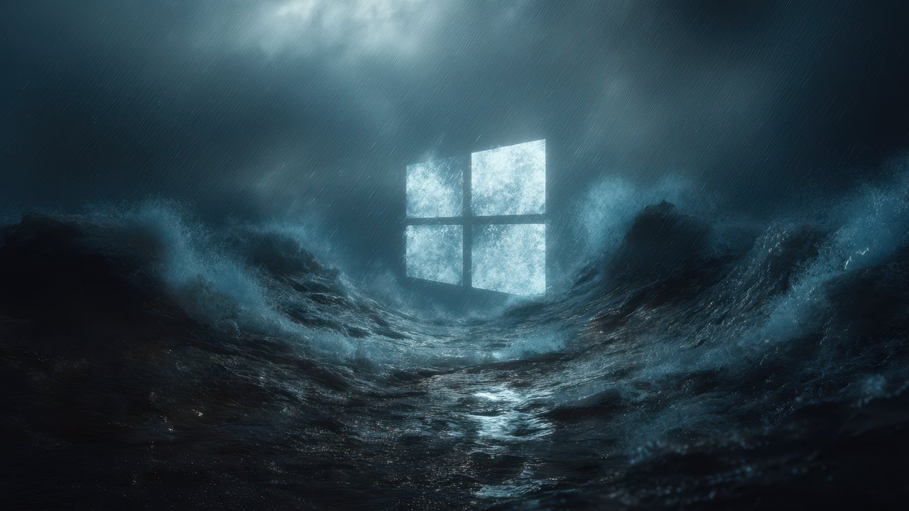 Windows Logo Raging Storm Ocean Rain