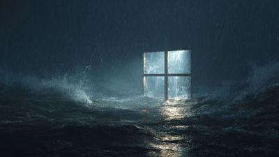 Windows Logo In Raging Storm With Pouring Rain