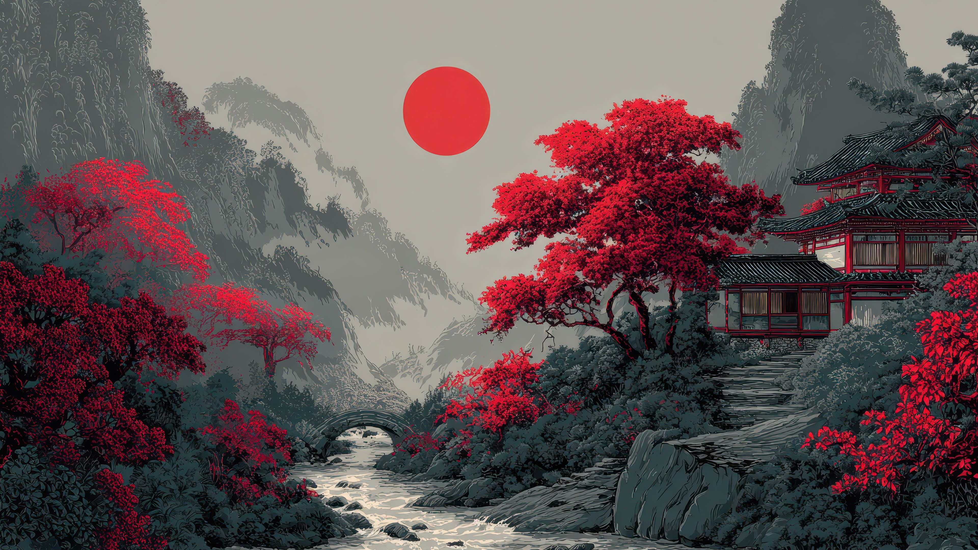 Traditional Pagoda Autumn Japanese Art Wallpaper