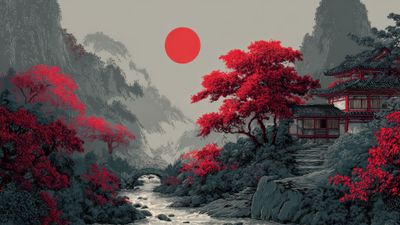 Traditional Pagoda Autumn Japanese Art Wallpaper