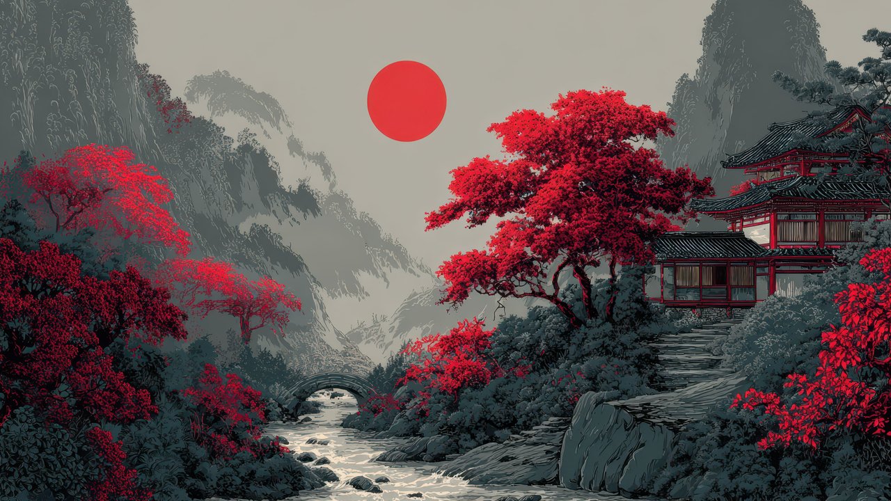 Traditional Pagoda Autumn Japanese Art Wallpaper