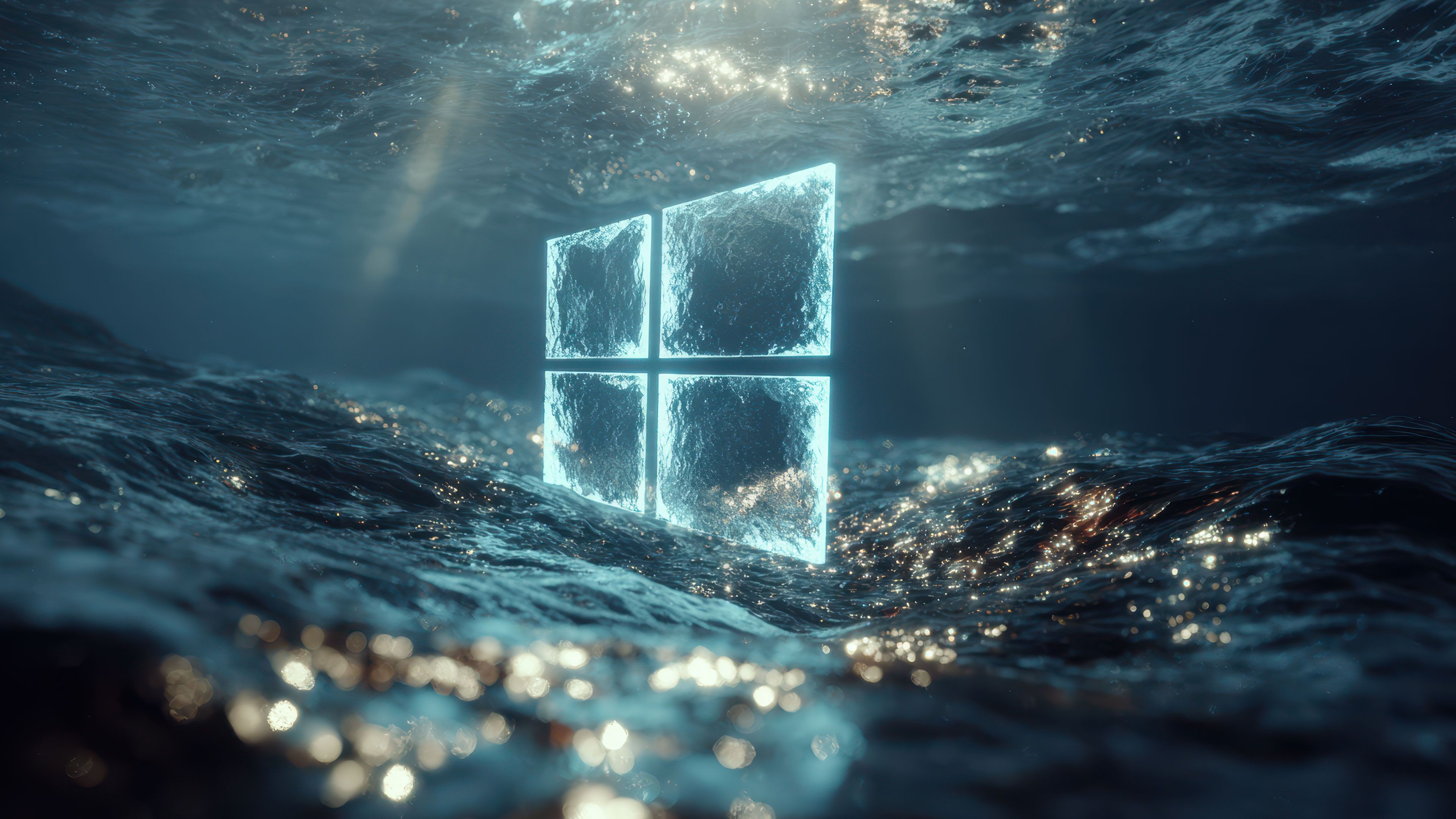 Glowing Windows 3d Logo Underwater Render