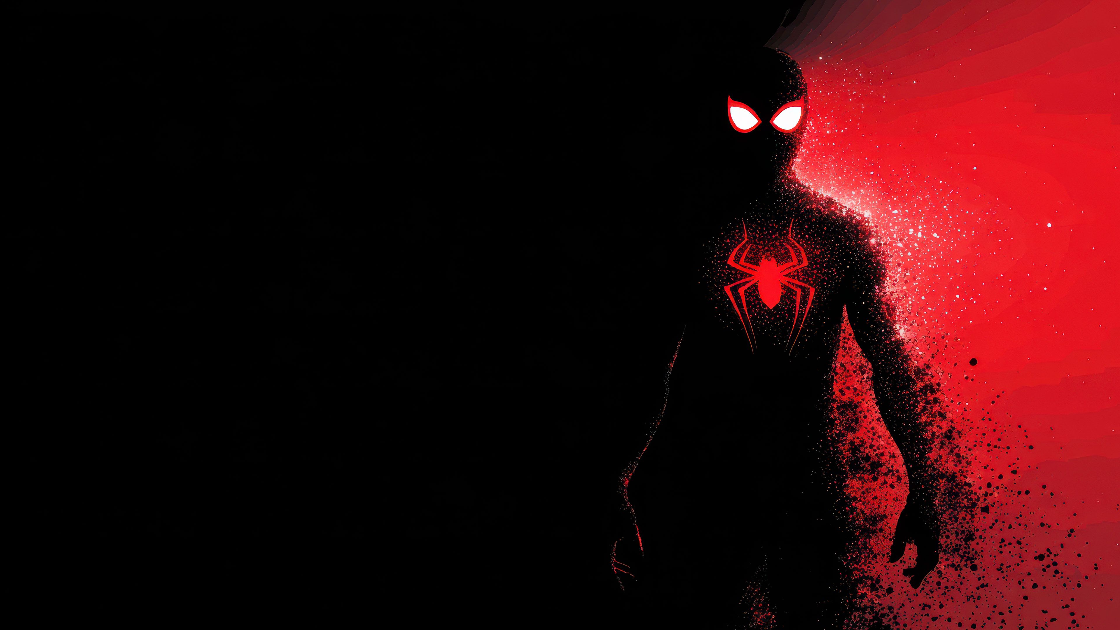 Minimalist High-contrast Miles Morales Red Glow Wallpaper