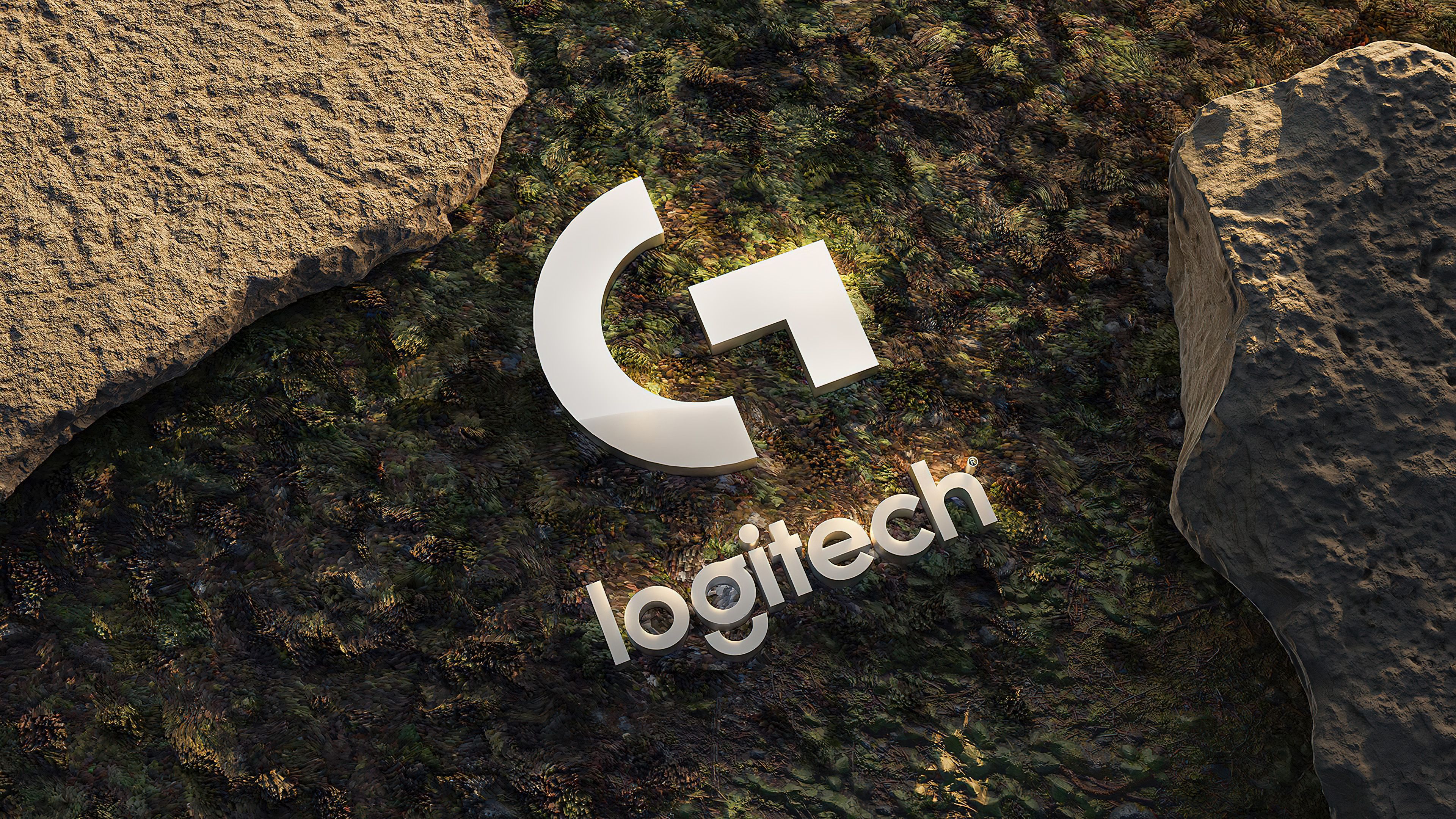 Logitech 3d Logo Nestled In Textured Earthy Terrain Wallpaper