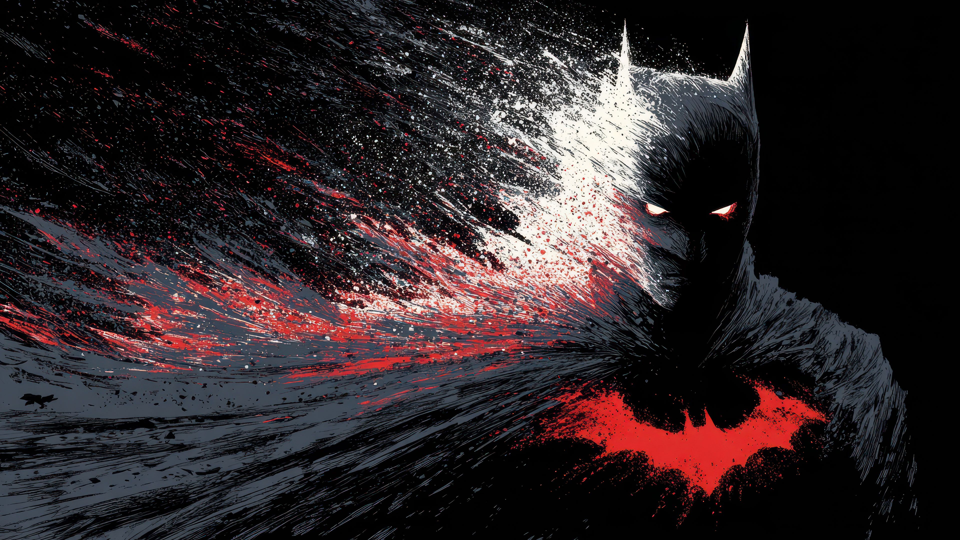 Dynamic Batman Splatter Art With Red Bat Symbol