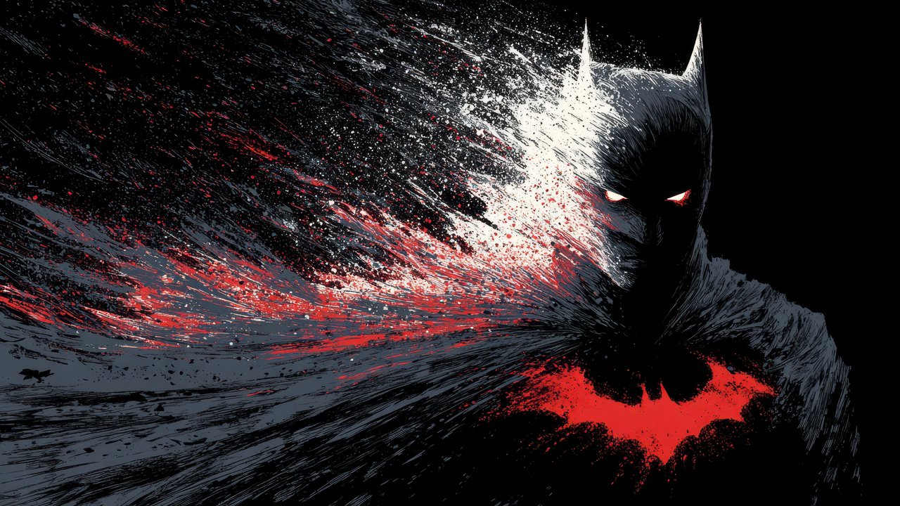 Dynamic Batman Splatter Art With Red Bat Symbol