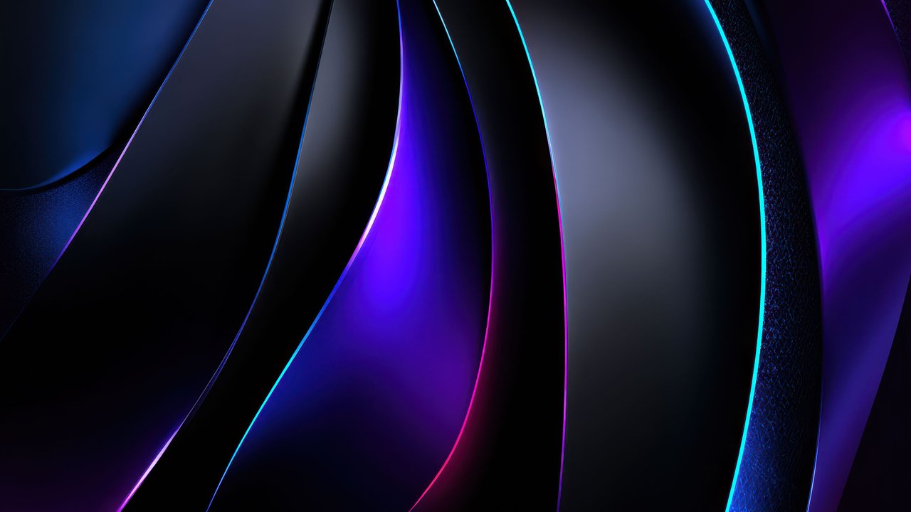 Abstract Dark Shapes Windows 11 With Neon Blue Purple Lines Wallpaper
