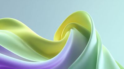 Abstract Flowing Yellow Green Purple Ribbons Windows 11 Wallpaper