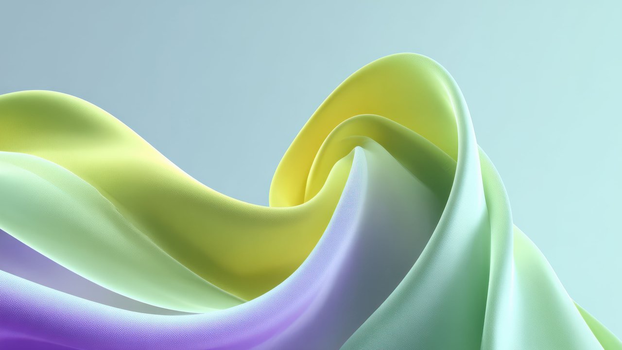 Abstract Flowing Yellow Green Purple Ribbons Windows 11 Wallpaper