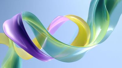 Abstract Volumetric Flowing Ribbons Soft Yellow Purple Teal Windows 11 Wallpaper