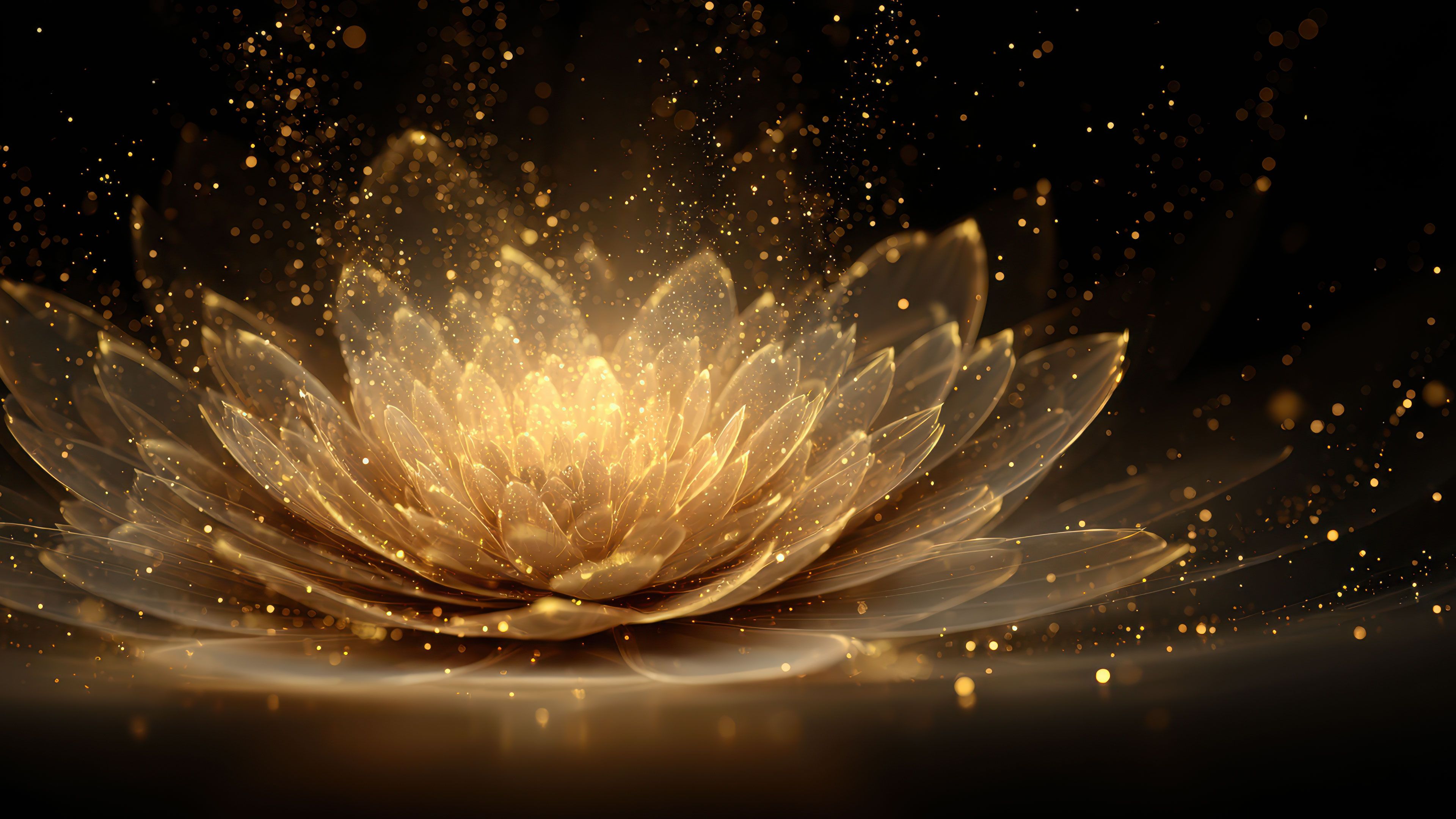 Luxurious Abstract Golden Flower Dark Background Wallpaper