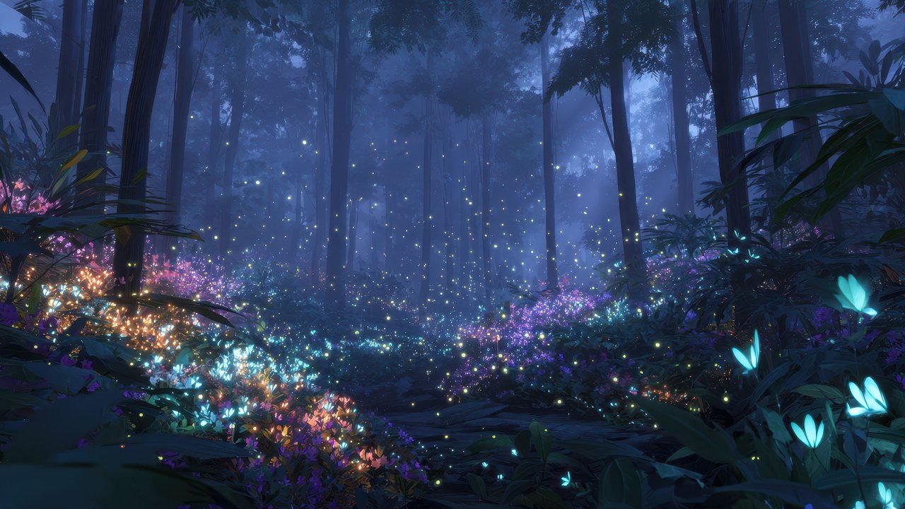 Twilight Forest Glowing Foliage Wallpaper