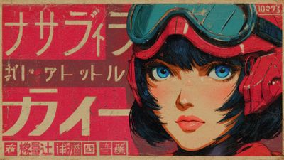 Retro Manga Cover Woman Blue Goggles Red Helmet Wallpaper