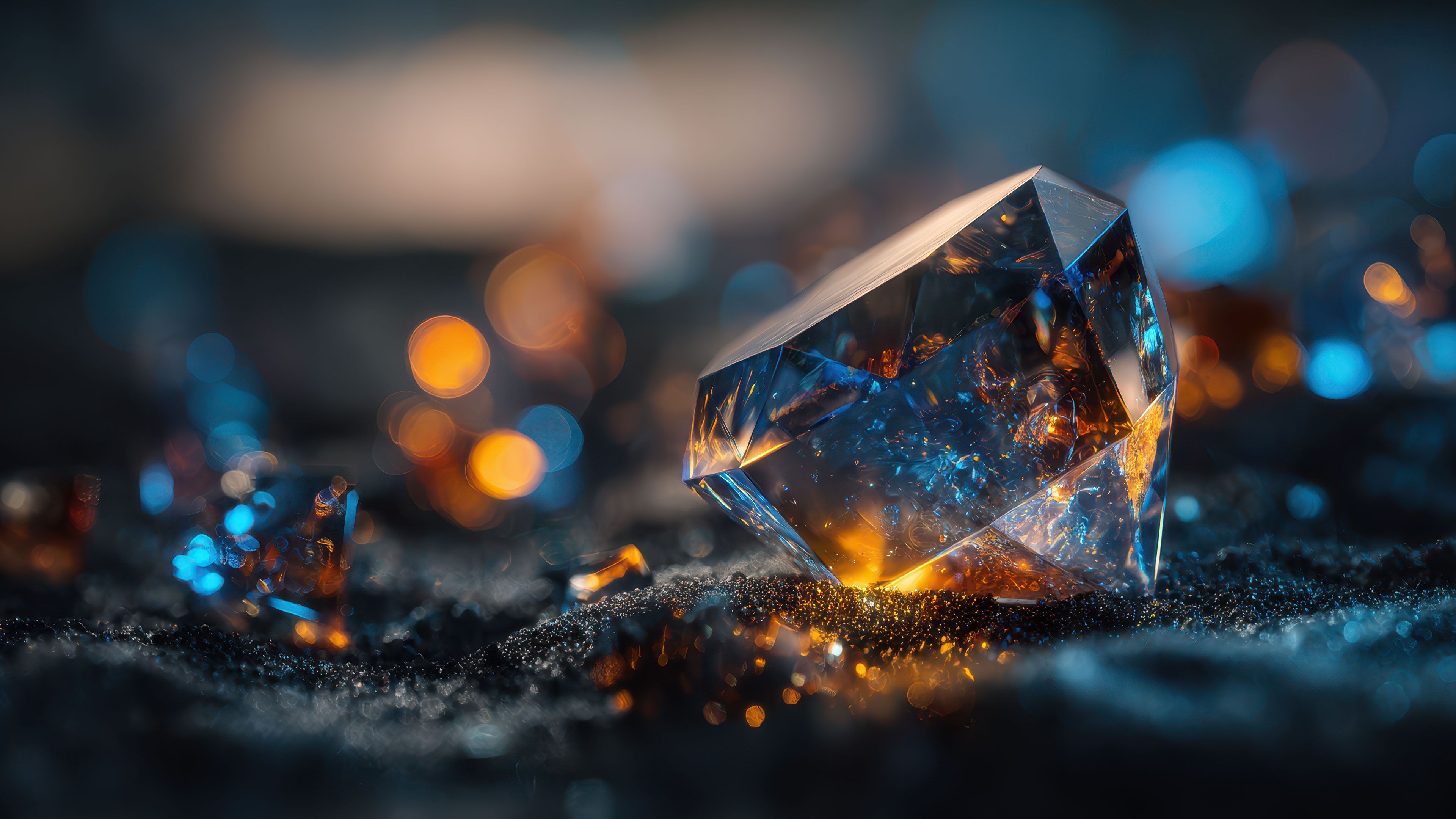 Macro Highly Faceted Gem Blue Orange Bokeh Wallpaper