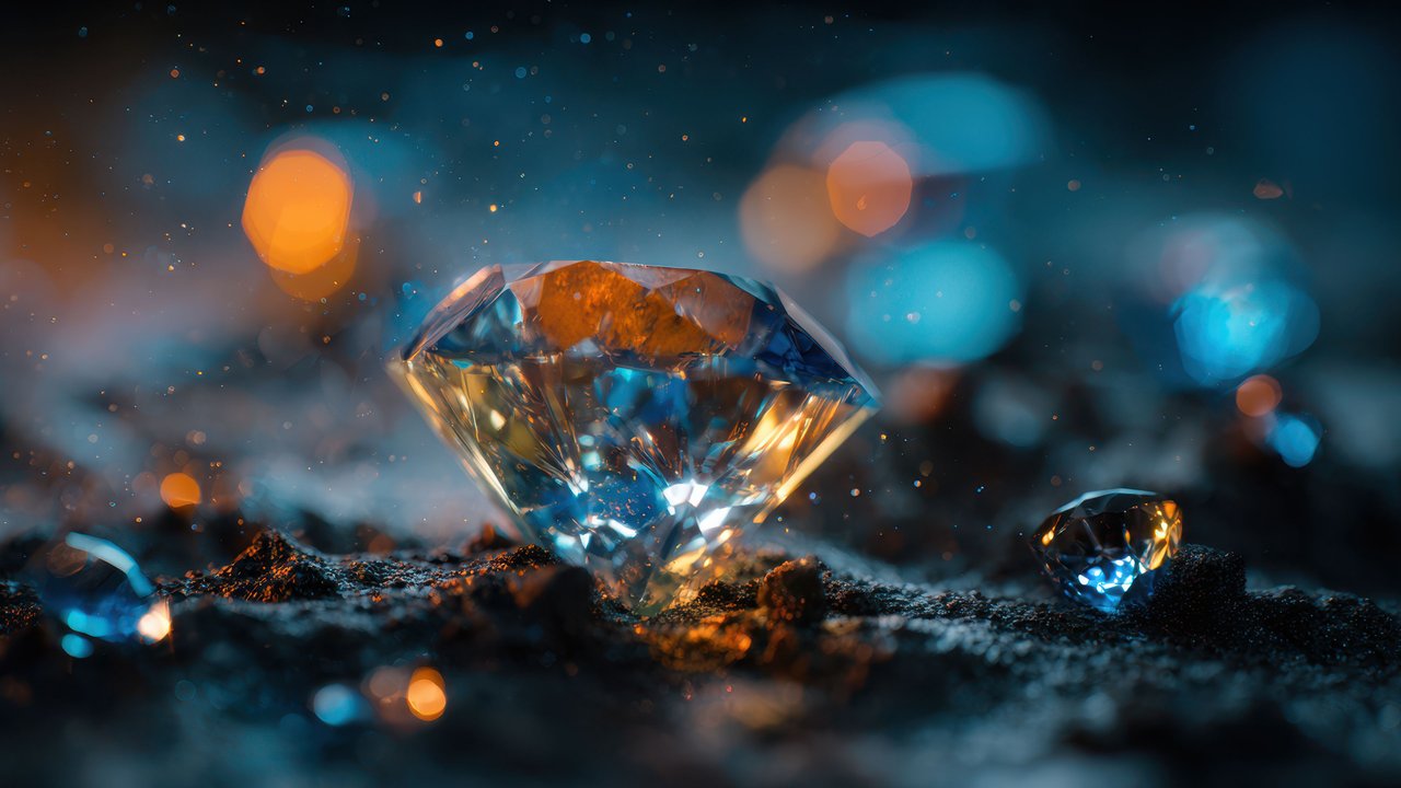 Macro Faceted Diamond Blue Orange Light Wallpaper