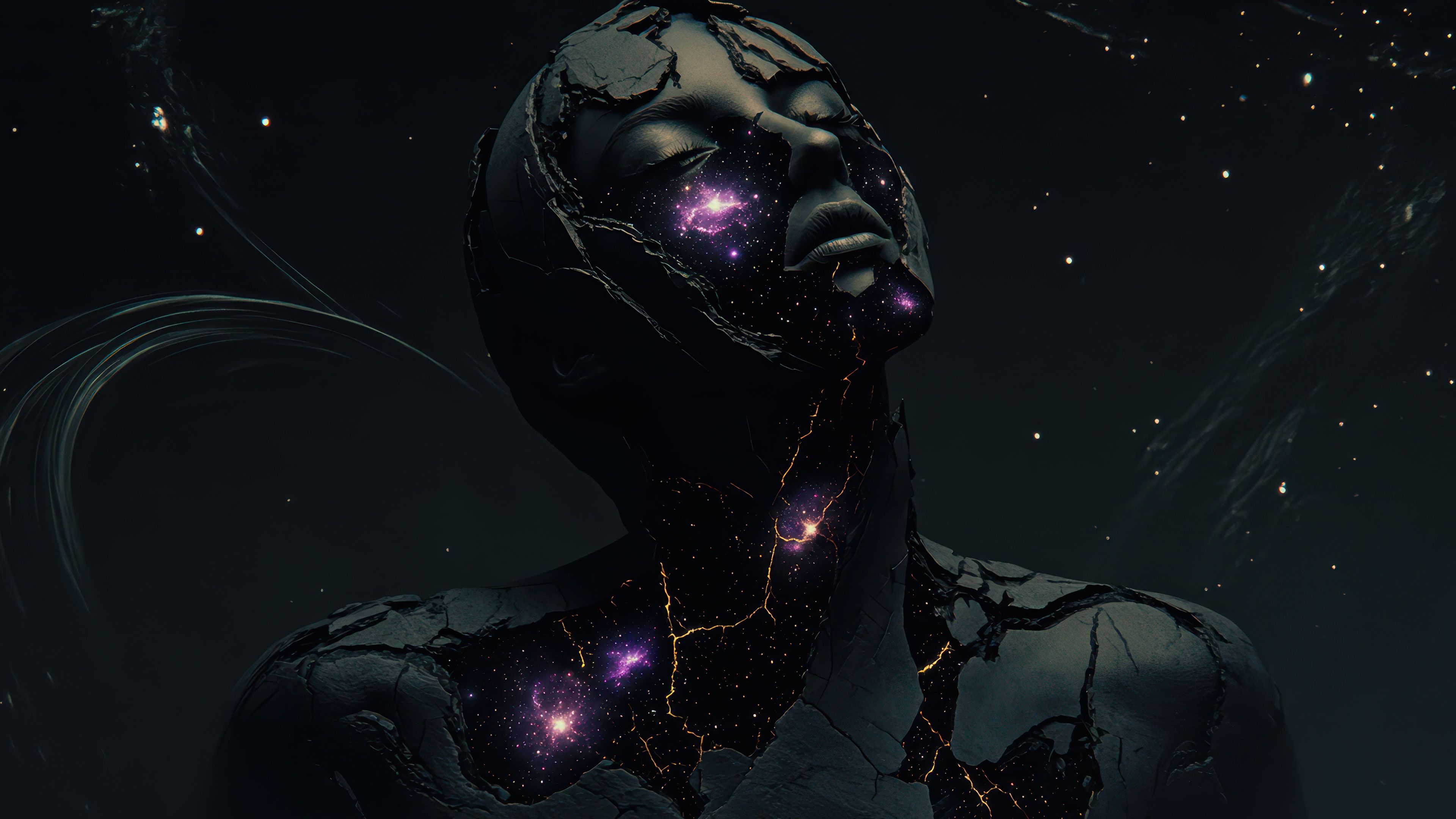 Cosmic Goddess Black Starstone Cracked Galaxy Wallpaper