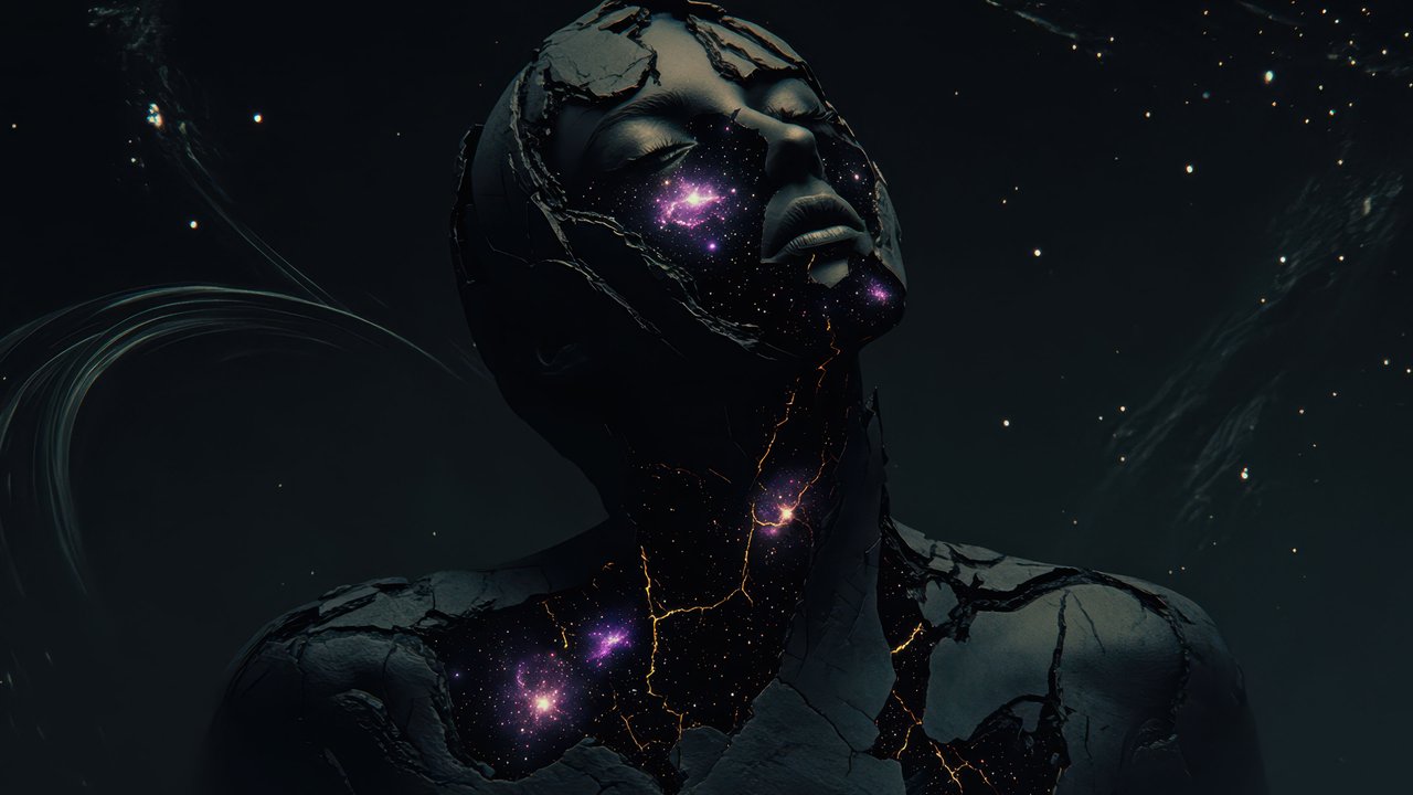 Cosmic Goddess Black Starstone Cracked Galaxy Wallpaper