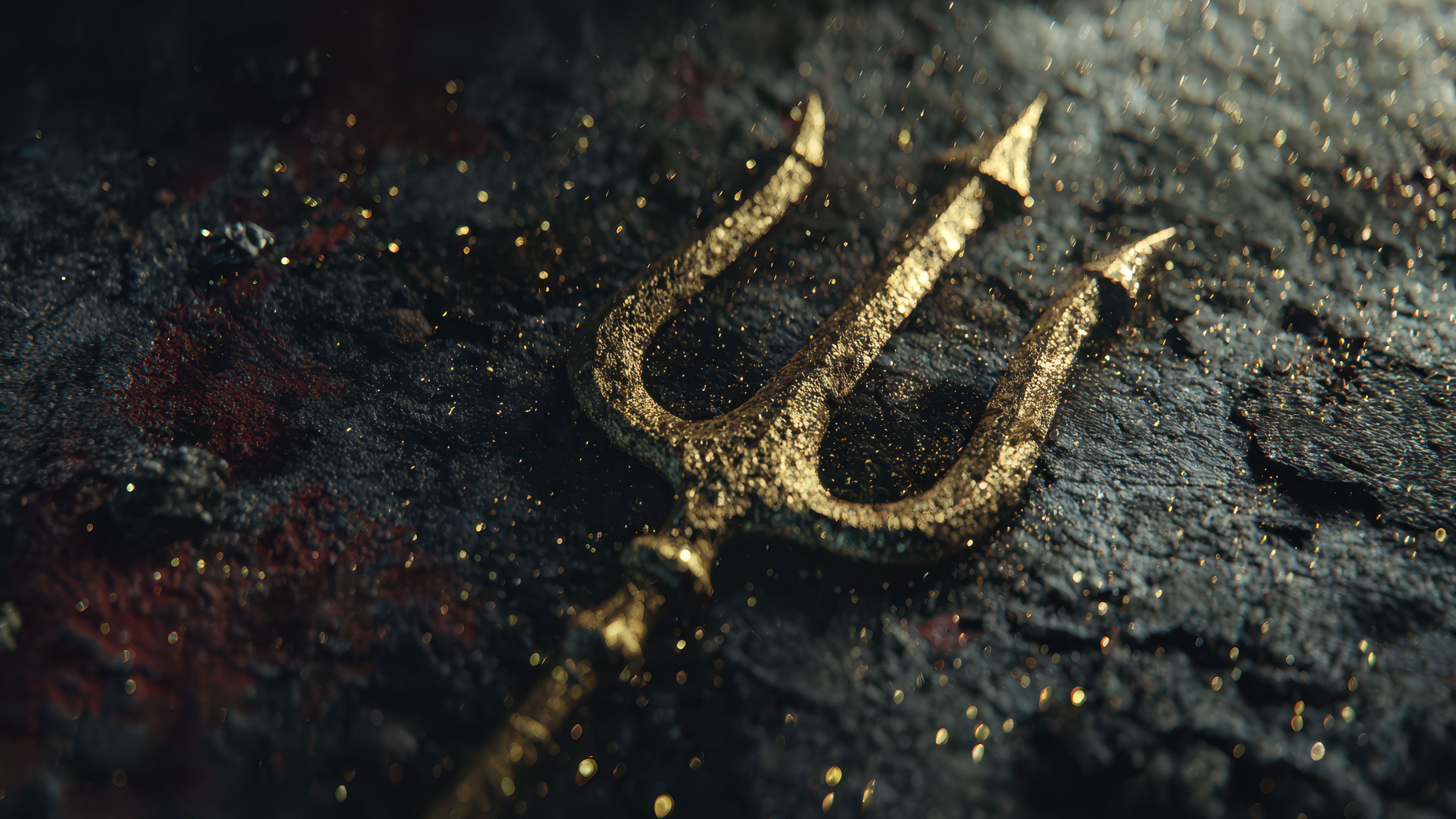 Golden Trident Dark Background Wallpaper