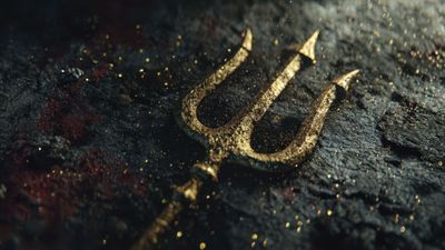 Golden Trident Dark Background Wallpaper