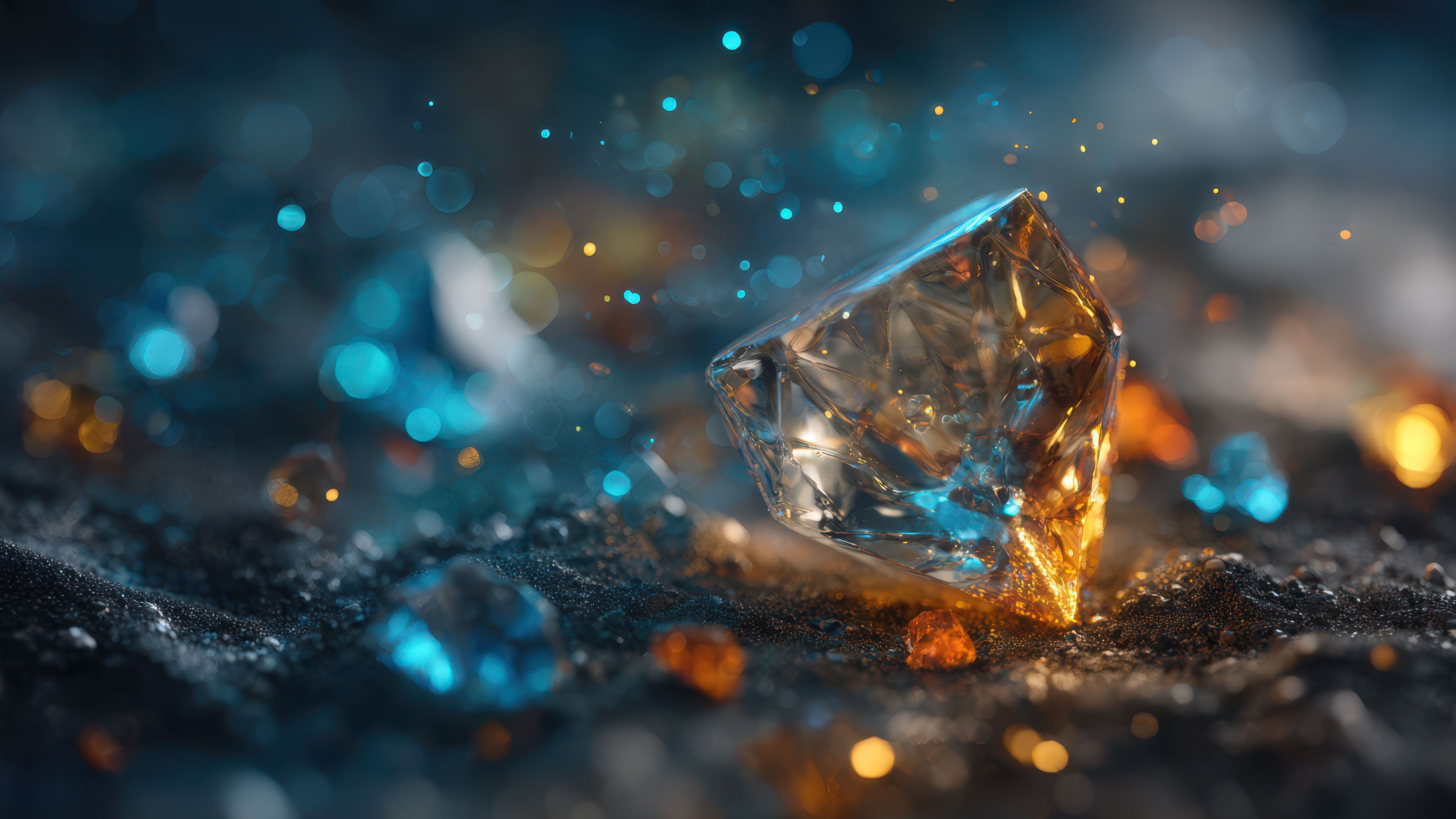 Macro Faceted Crystal Blue Orange Bokeh Wallpaper