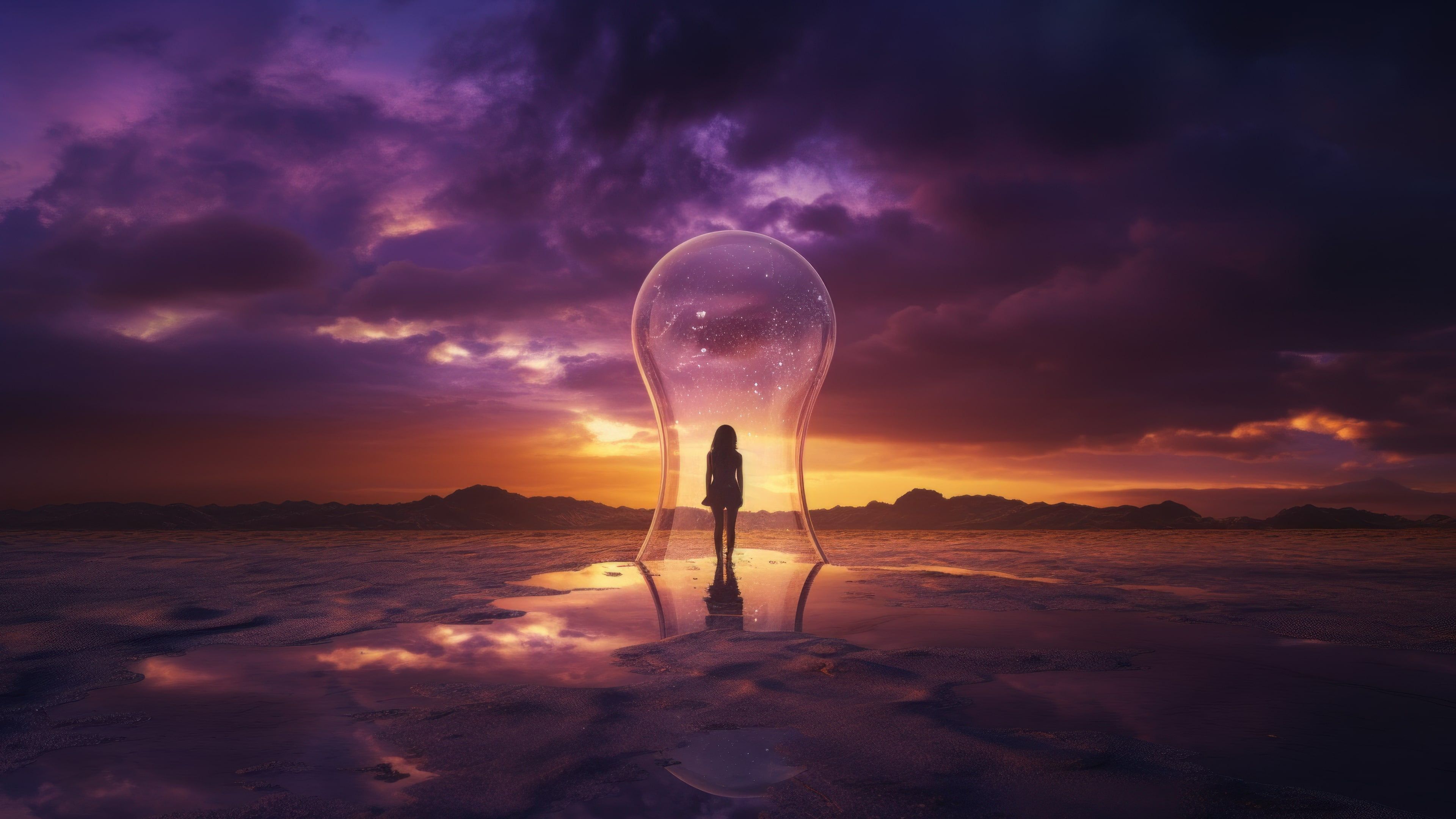 Girl Inside Bubble 4K Wallpaper