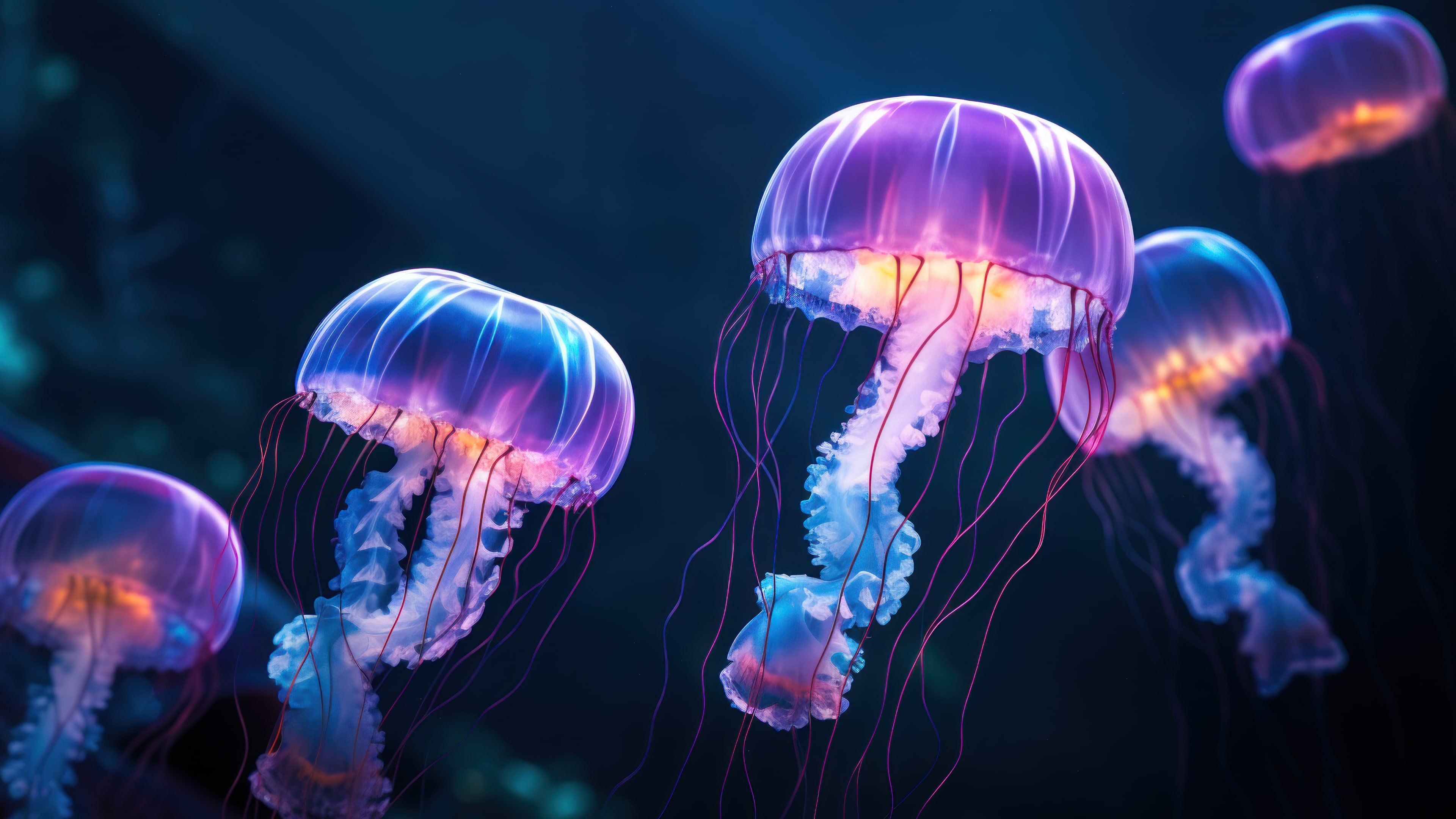 Jellyfish In The Deep Sea 4K Wallpaper
