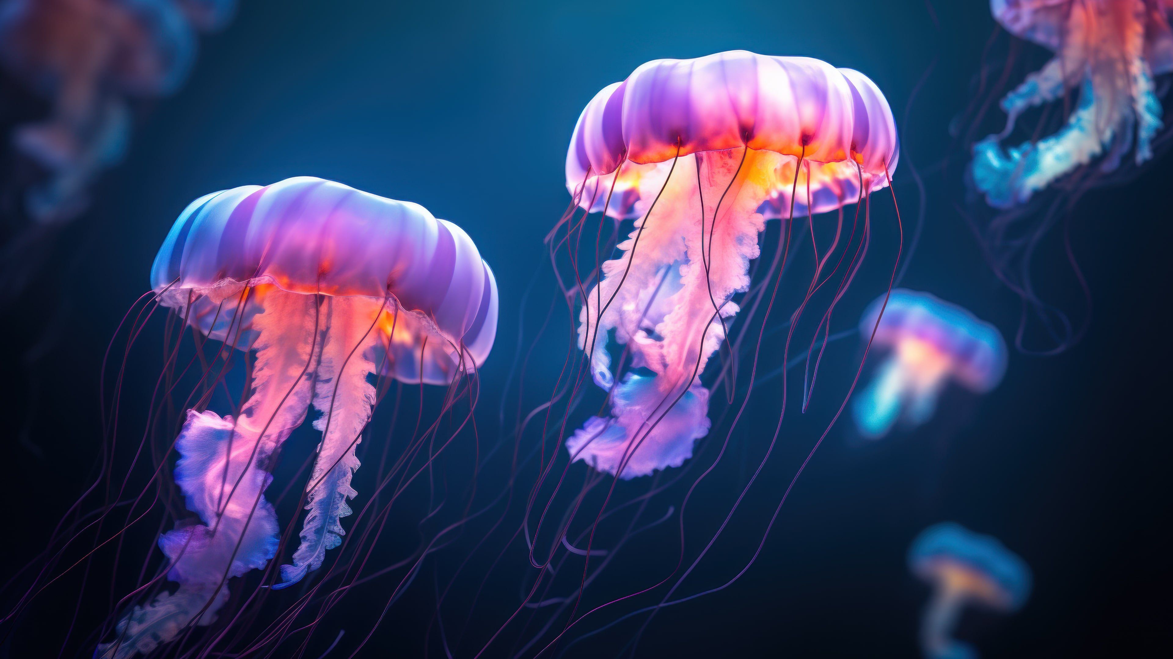 Jellyfish In The Deep Sea 4K Wallpaper