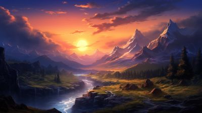Peaceful Mountains Sunset 4K Wallpaper
