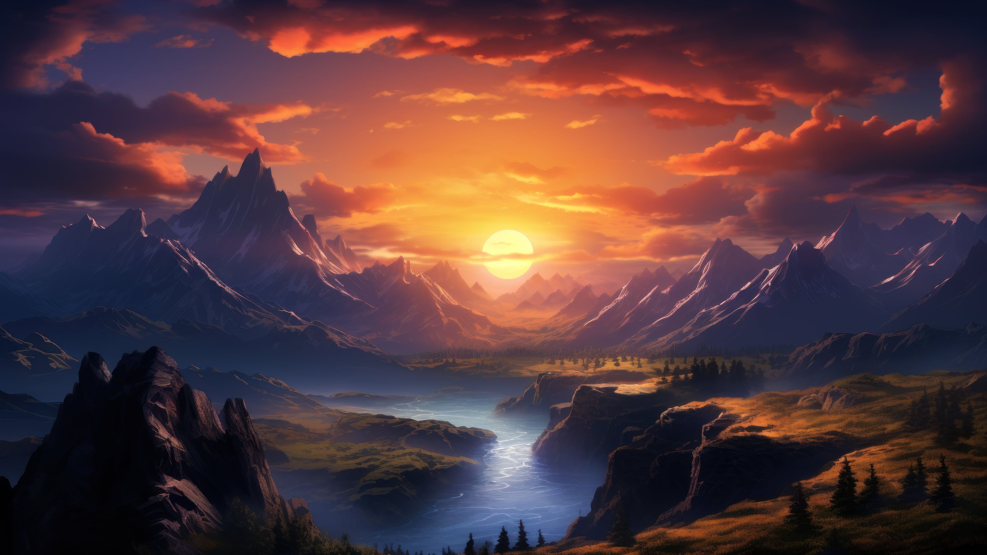 Sunset Mountains 4K Wallpaper