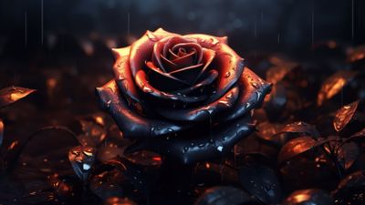 Rain Dark Rose 4K Wallpaper