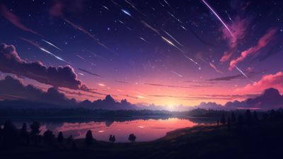 Sunset Anime Comet Stars 4K Wallpaper