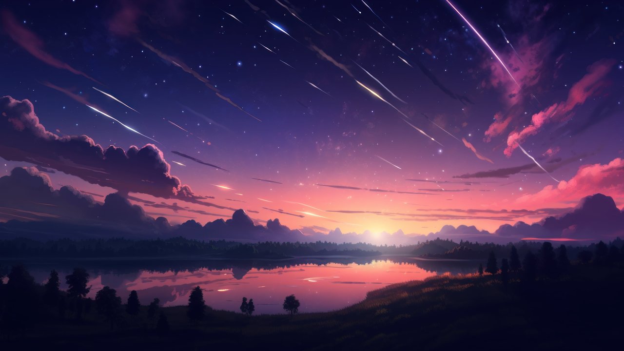 Sunset Anime Comet Stars 4K Wallpaper
