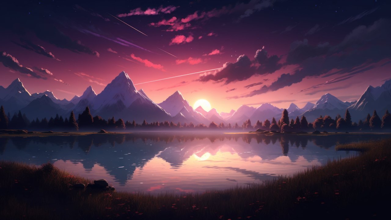 Anime Sunset Comet Stars 4K Wallpaper