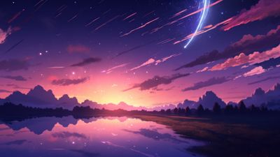 Comet Stars Anime Sunset 4K Wallpaper