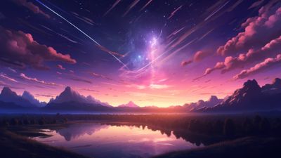 Comet Stars Sunset Anime 4K Wallpaper