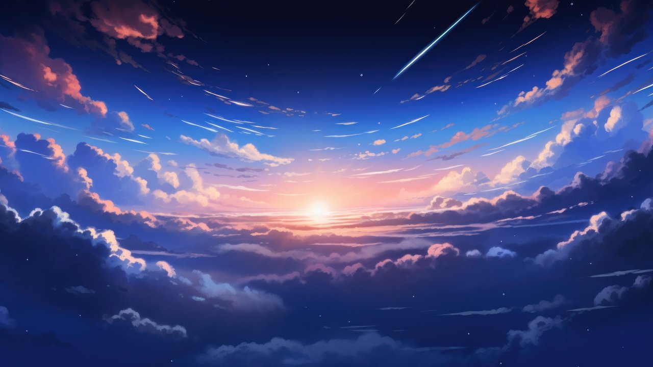 Anime Sunset Sky 4K Wallpaper