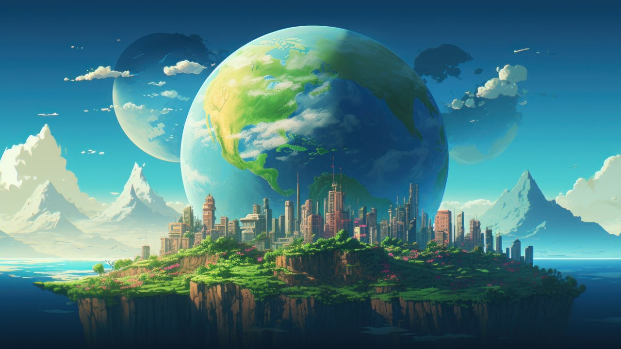 Floating City Pixel World 4K Wallpaper