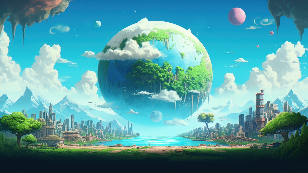 Floating Planet Pixel Art 4K Wallpaper