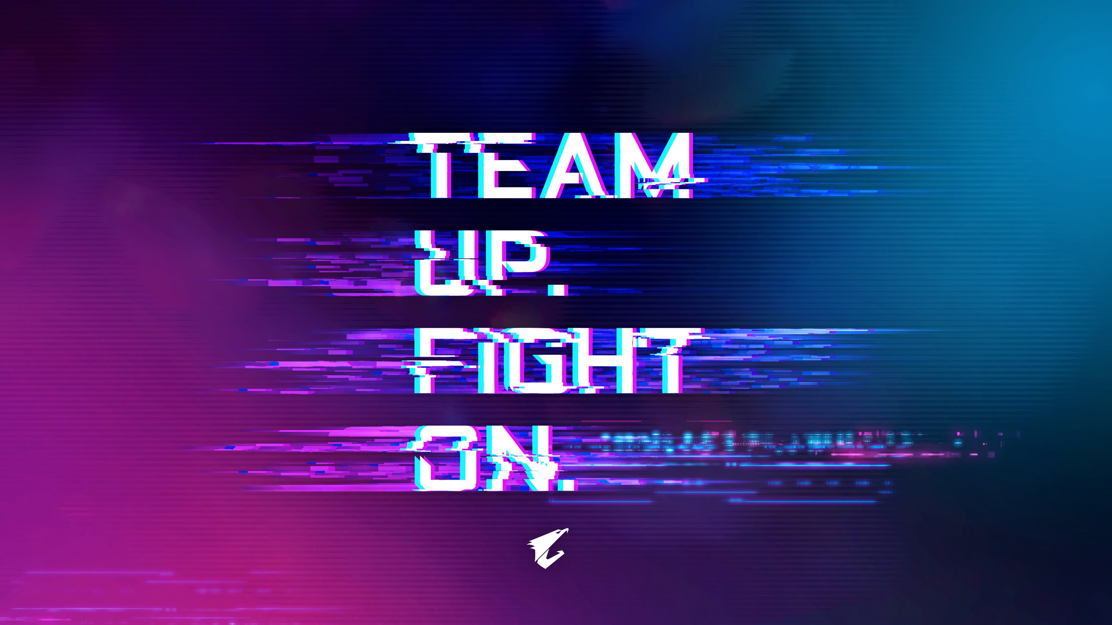 Team Up Fight On Glitch Background 4K Wallpaper
