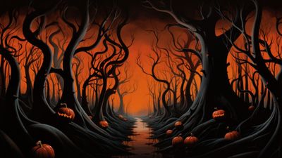 Spooky Halloween Pumpkin Forest 4K Wallpaper