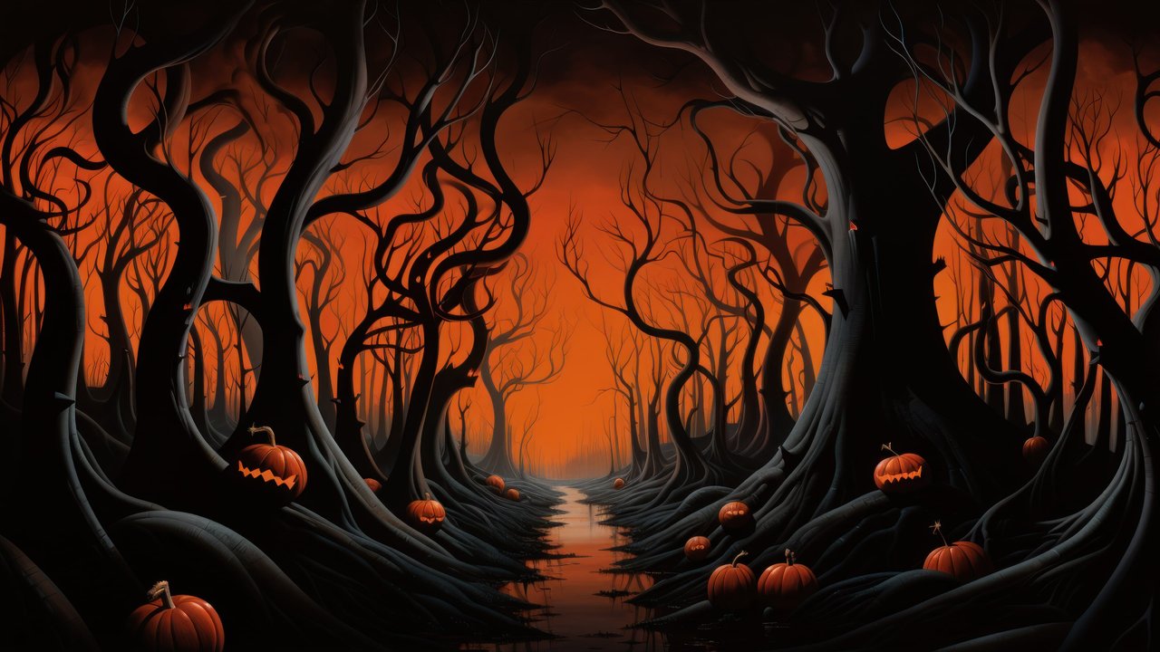 Spooky Halloween Pumpkin Forest 4K Wallpaper