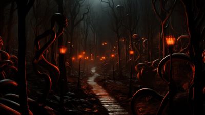 Haunted Halloween Forest 4K Wallpaper