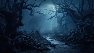 Dark Foggy Halloween Forest 4K Wallpaper