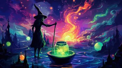 Halloween Witch Brewing Potion 4K Wallpaper