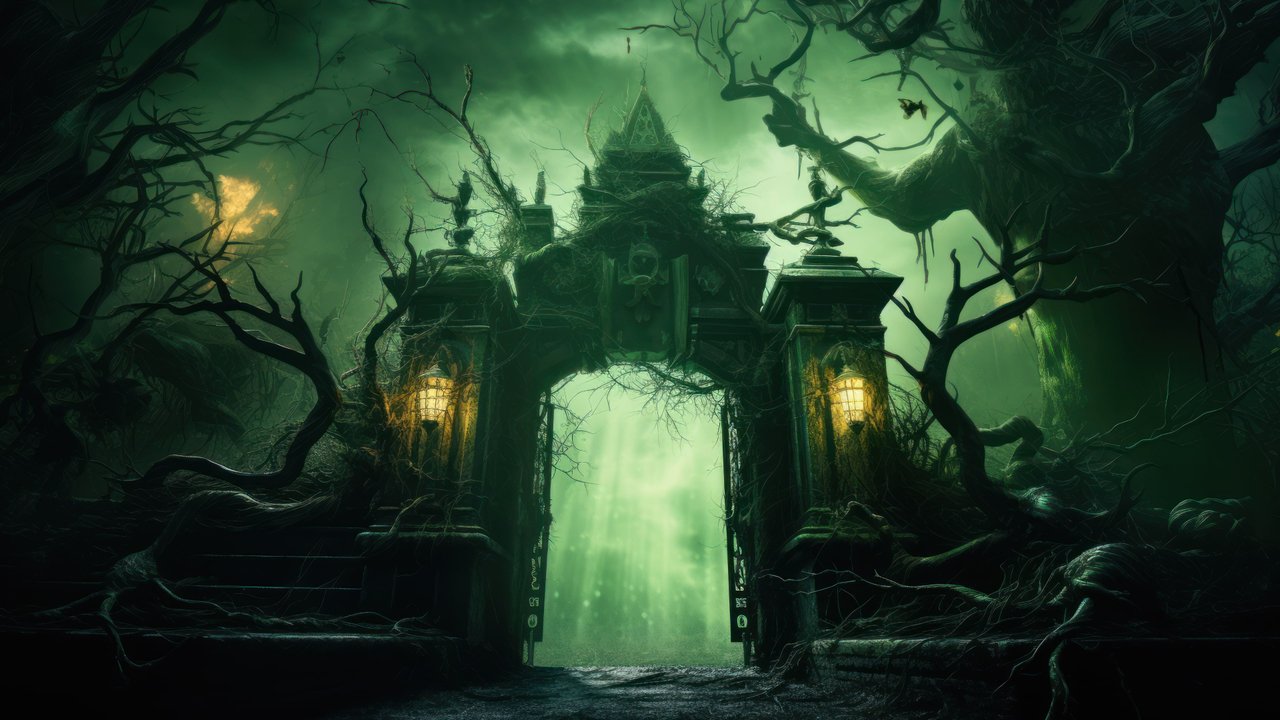 Scary Halloween Forest Gate 4K Wallpaper