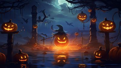 Floating Halloween Pumpkins 4K Wallpaper