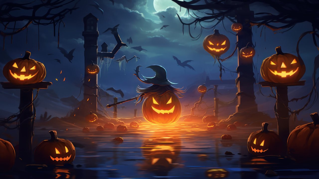 Floating Halloween Pumpkins 4K Wallpaper